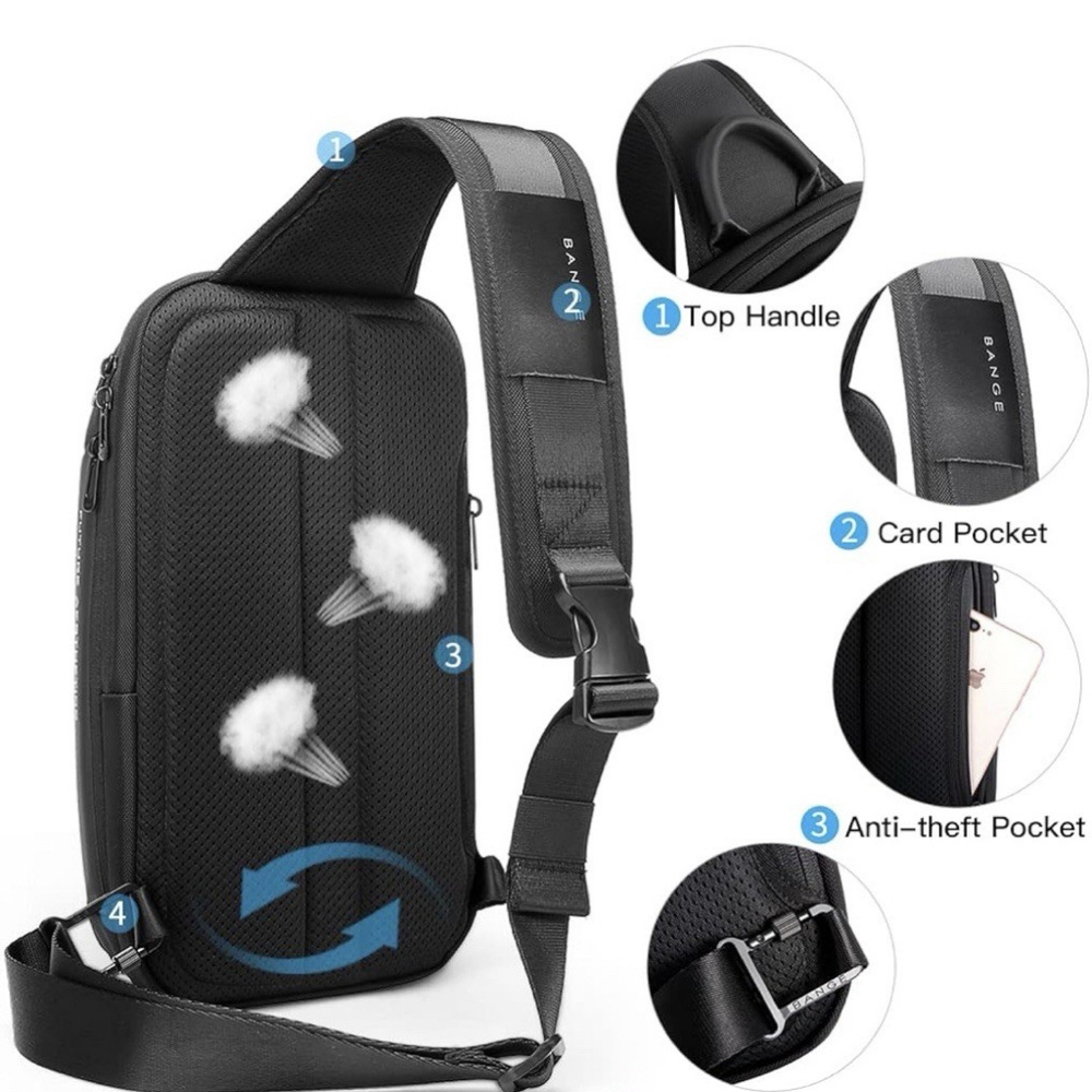 BANGE Men's Crossbody Backpack - Waterproof Shoulder Bag for Travel - Picture 5 of 6